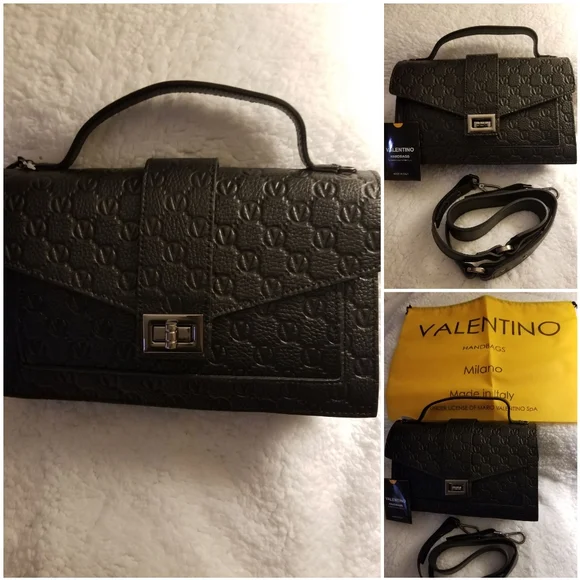 🎀VALENTINO by MARIO VALENTINO Adrienne Logo Leather crossbody bag. Color:Black⚘ - Picture 6 of 16